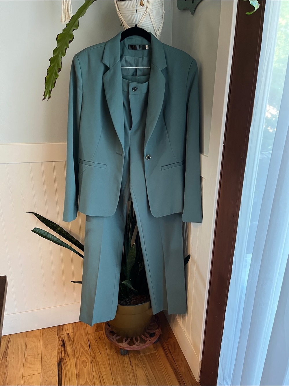 Women's Teal Tailored Pantsuit - Classic Blazer & Trousers